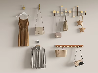 Wall Hanger Rack With Hooks Star Decorations Hanging Dress Shirt And Bags 3d model