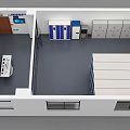 Interior Layout With Blue Wall Lockers Electronic Screen And Gray Floor 3d model
