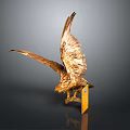 Golden Eagle Sculpture In Flight Pose With Spread Wings On Black Base 3d model