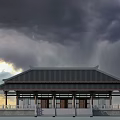 Ancient Chinese Architecture With Traditional Roof Overhanging Eaves And Stone Steps