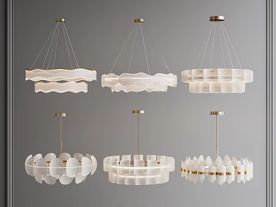 Stylish White Chandeliers With Gold Frames Various Modern Designs For Home Decor 3d model