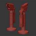 Pair of Gray Mechanical Weapons with Display Base and Detailed Industrial Design