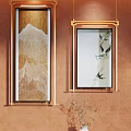 Abstract Paintings With Golden Frames On Orange Wall Featuring Abstract Mountain Texture 3d model