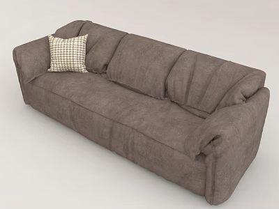 Gray Fabric Sectional Sofa With Modern Design And Checkered Pillow For Living Room 3d model
