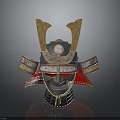 Traditional Japanese Samurai Weapon Helmet With Decorative Metal Ear Guards And Red Gold Ornaments