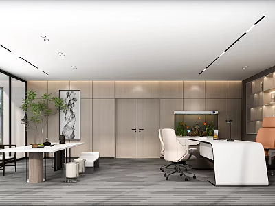 Bright Modern Office Interior With Work Desks Ergonomic Chairs Green Plants And Artwork 3d model
