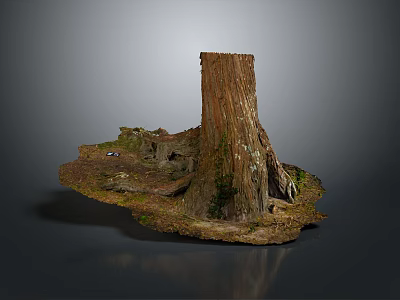 Realistic Wooden Stump Model With Natural Stone Base And Mossy Texture 3d model