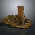 Realistic Wooden Stump Model With Natural Stone Base And Mossy Texture