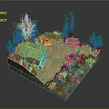 Cartoon Scene With Cozy Cottage Red Car Green Trees Path And Pond