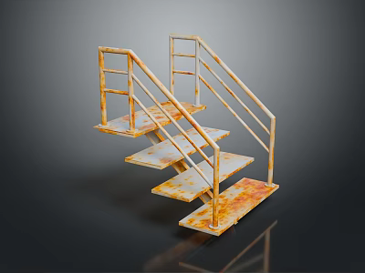 Rusty Metal Stairs Interior With Railings And Industrial Style Design Steps 3d model