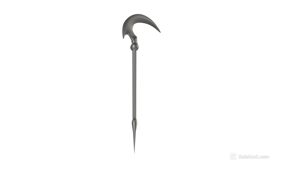 Traditional Metal Scythe Weapon With Curved Blade And Long Handle Design 3d model 