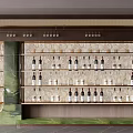 Elegant Modern Wine Cabinet With Multiple Shelves And Hanging Wine Glasses