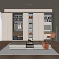 Modern Walk in Closet Interior Design With Built in Cabinets Hanging Clothes And Central Bench