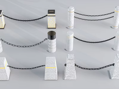 Stone And Wood Decorative Posts Connected With Black Chains For Outdoor Barrier Design 3d model
