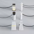 Stone And Wood Decorative Posts Connected With Black Chains For Outdoor Barrier Design