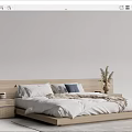 Modern Wooden Double Bed With Headboard White Quilt Pillows And Nightstand Decorations