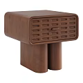 Modern Minimalist Wooden Nightstand With Slatted Front And Double Column Legs