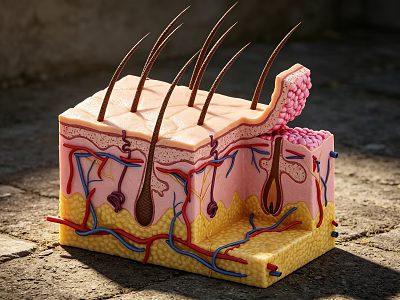 Detailed Anatomical Skin Structure Model With Hair Follicles And Blood Vessels 3d model