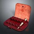 Red Leather Ammunition Case with Cartridge Slots and Brass Bullet Storage