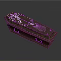 Dark Brown Wooden Coffin With Intricate White Floral Carvings And Metal Handles