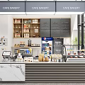 Cafe Bakery Reception Counter With Marble Top Coffee Machine Beverage Cooler And Pastry