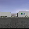 Entrance Gate With White Wall Diamond Lattice Design Company Logo Green Plants And Blue Sky