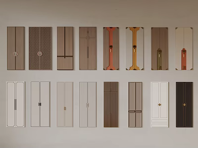 Various Stylish Door Panel Designs With Different Colors And Handle Details 3d model
