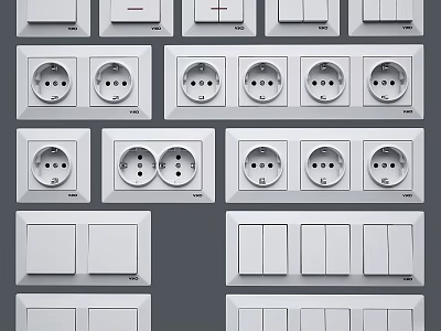 White Modern Switch Panels With Single Double Switches And Power Sockets 3d model