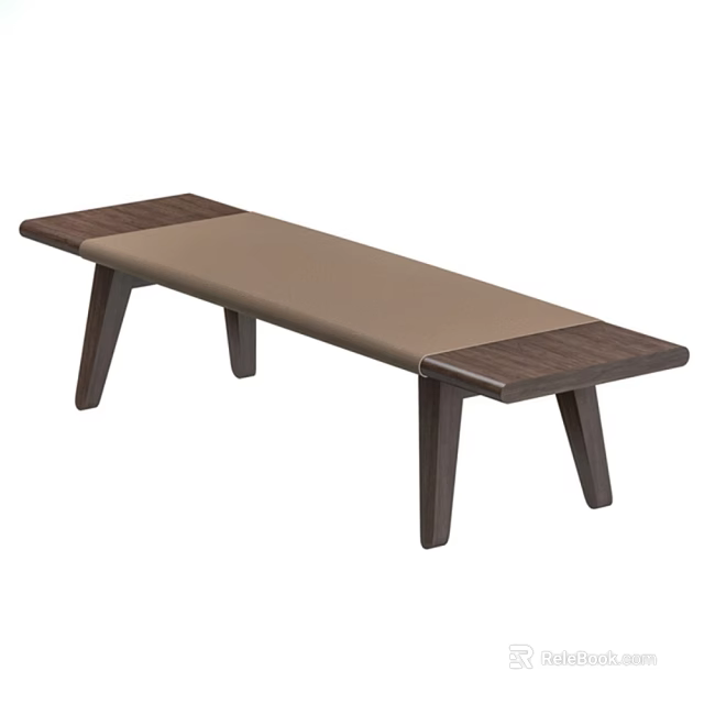 Modern Wooden Bench With Walnut Sides And Upholstered Brown Seat Simple Design 3d model 