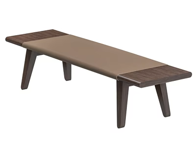 Modern Wooden Bench With Walnut Sides And Upholstered Brown Seat Simple Design 3d model