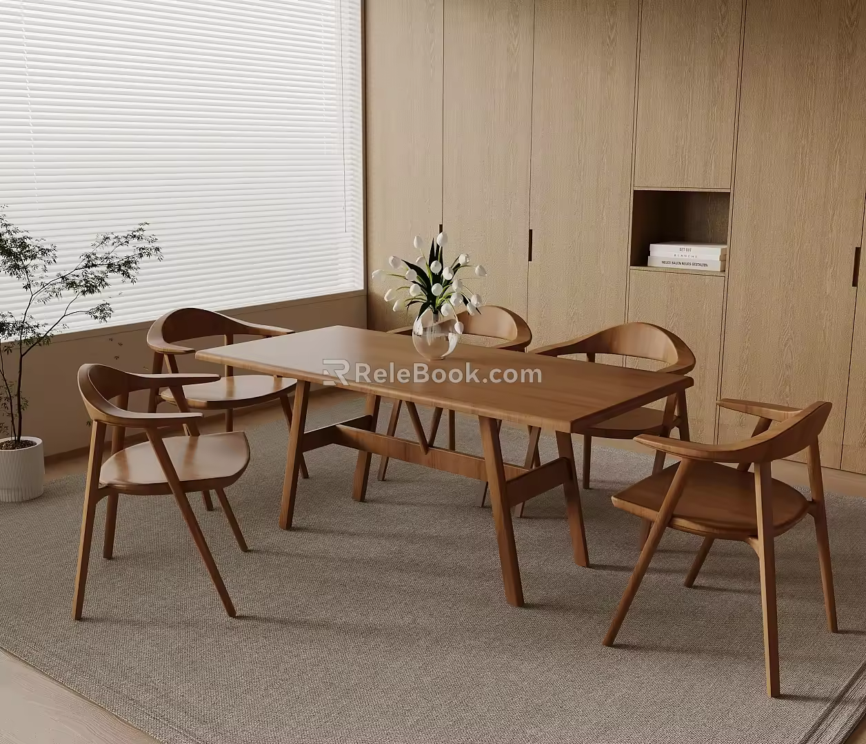 Quiet and Ancient Style Dining Tables and Chairs 3d model