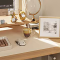 Wooden Desk And Leather Chair Home Office With Computer Screen Lamp Stationery And Potted Plant