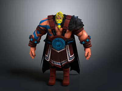 A Man With Yellow Hair And Beard In Decorative Armor With Blue Patterns 3d model