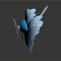 Blue Fish Shaped Creature With Unicorn Horn Blue Pink Wings And Shield With Red Fish