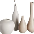 Minimalist Decorative Ornament Set With Ceramic Vases And Green Plant Branches