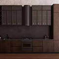 Modern Kitchen Interior With Dark Wood Cabinets Wine Rack And Stone Backsplash