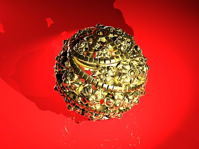 Gold Spherical Jewelry With Intricate Patterns And Red Background Decorative Design 3d model