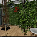 Modern Indoor Space With Lush Green Plant Wall Wooden Floor And Decorative Plants
