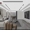 Modern Living and Dining Room Interior With Sofa TV Wall Coffee Table And Decorative Plants
