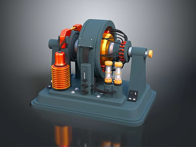 Industrial Mechanical Device With Gray Body Orange Springs And Yellow Components On Metal Base 3d model