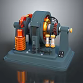 Industrial Mechanical Device With Gray Body Orange Springs And Yellow Components On Metal Base