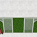 Landscape Wall Design With White Lattice Green Plant And Arched Doorways