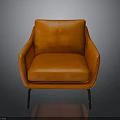 Stylish Comfortable Orange Armchair With Armrests Backrest And Metal Legs