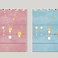 Elegant Jewelry Collection In Pink Blue Display Organizers With Necklaces Earrings Rings And Pearl Details