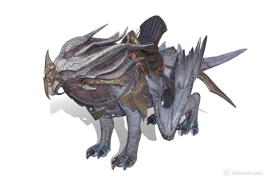 Fantasy Game Movie Character Mythical Mount Featuring Armored Saddle and Scaled Body 3d model 