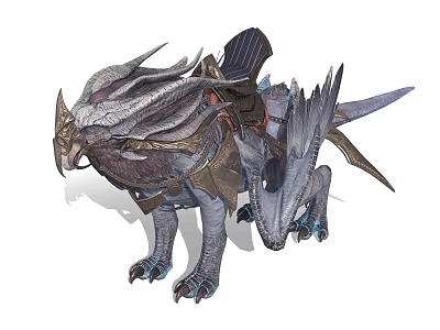 Fantasy Game Movie Character Mythical Mount Featuring Armored Saddle and Scaled Body 3d model