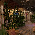 Tropical Bar Interior Design With Lush Green Plants And Cozy Seating Areas