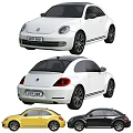Volkswagen Beetle Cars In White Yellow Gray With Front And Rear Views