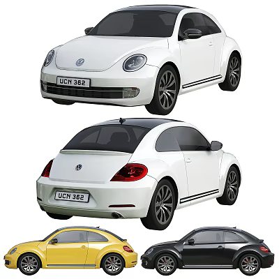 Volkswagen Beetle Cars In White Yellow Gray With Front And Rear Views 3d model