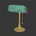 Furniture Table Lamp with Light Green Lampshade Brass Stand Circular Base and Chain Detail